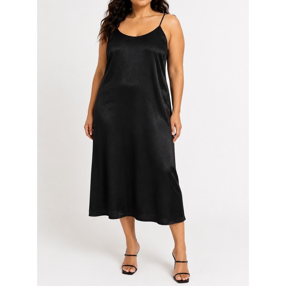 Everlane Hammered Satin Slip Dress Black Size 16 NWT Midi Minimalist